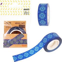 Decoratie papieren tape Stickn - Blauw - 16mm breed - 10 meter rol - Niet permanent